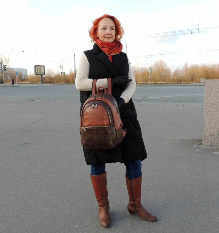 Рюкзак женский Natalia Kalinovskaya Р-43.602-1 «Леона» коричневый/рыжий гладкий