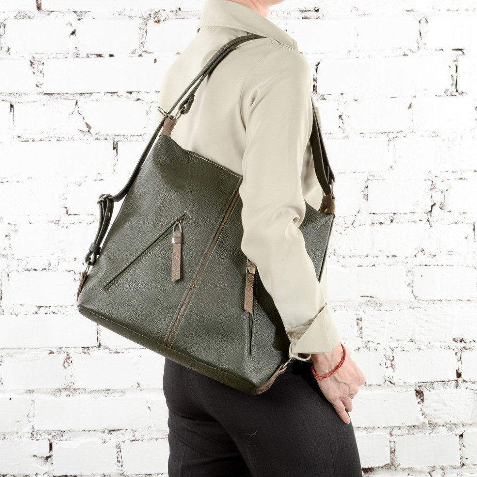 Сумка-рюкзак Sumkov 286/1 зелёная/бежевая