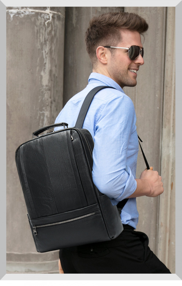 Большой мужской рюкзак из натуральной кожи 8723 чёрный