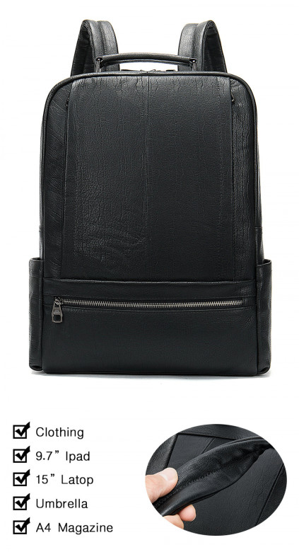 Большой мужской рюкзак из натуральной кожи 8723 чёрный