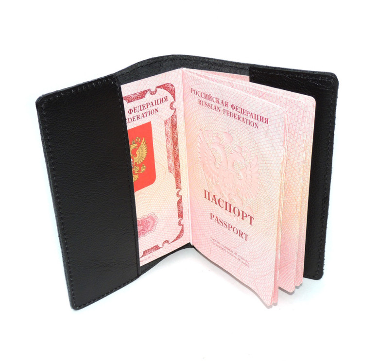 Обложка для паспорта черная кожаная ОП-71 Птица