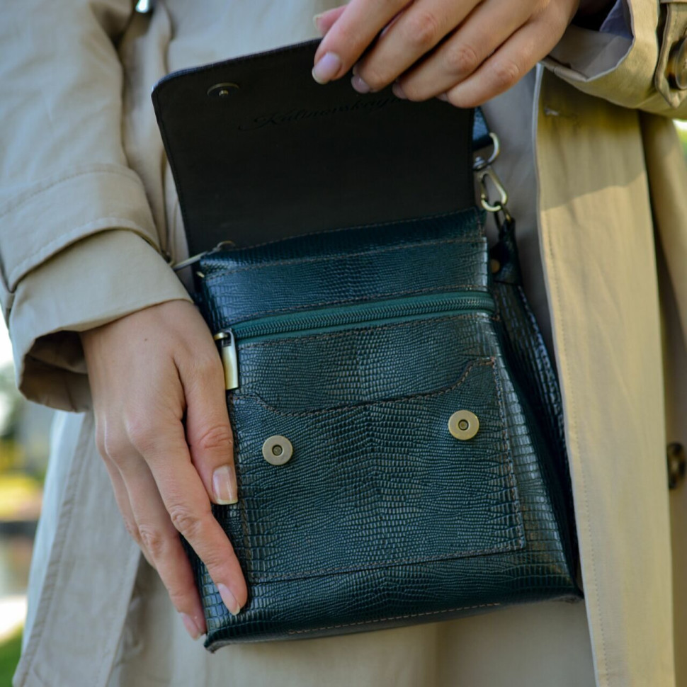 Женская кожаная сумка Natalia Kalinovskaya С86р-932 зелёная рептилия