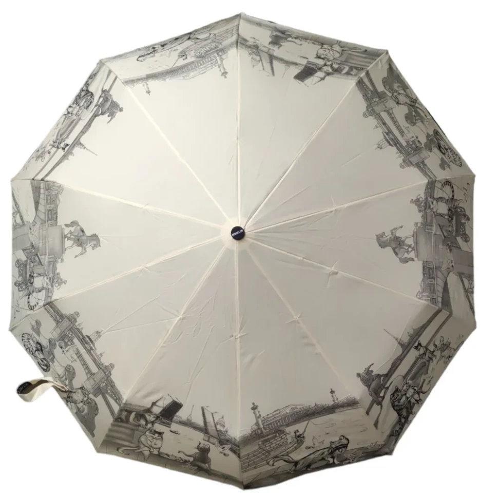 Зонт женский EuroClim 1843 "Коты", бежевый, полный автомат Зонт женский EuroClim 1843 "Коты", бежевый, полный автомат