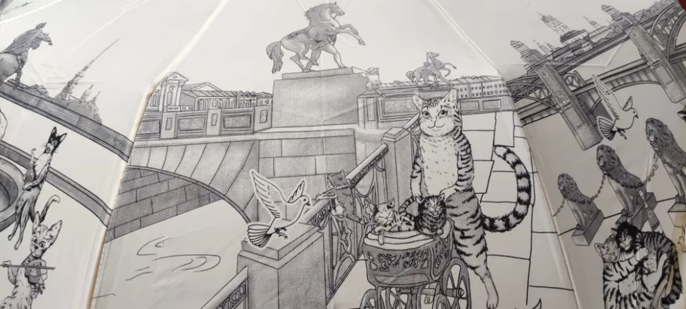 Зонт женский EuroClim 1843 "Коты", бежевый, полный автомат Зонт женский EuroClim 1843 "Коты", бежевый, полный автомат