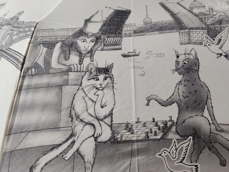 Зонт женский EuroClim 1843 "Коты", бежевый, полный автомат Зонт женский EuroClim 1843 "Коты", бежевый, полный автомат