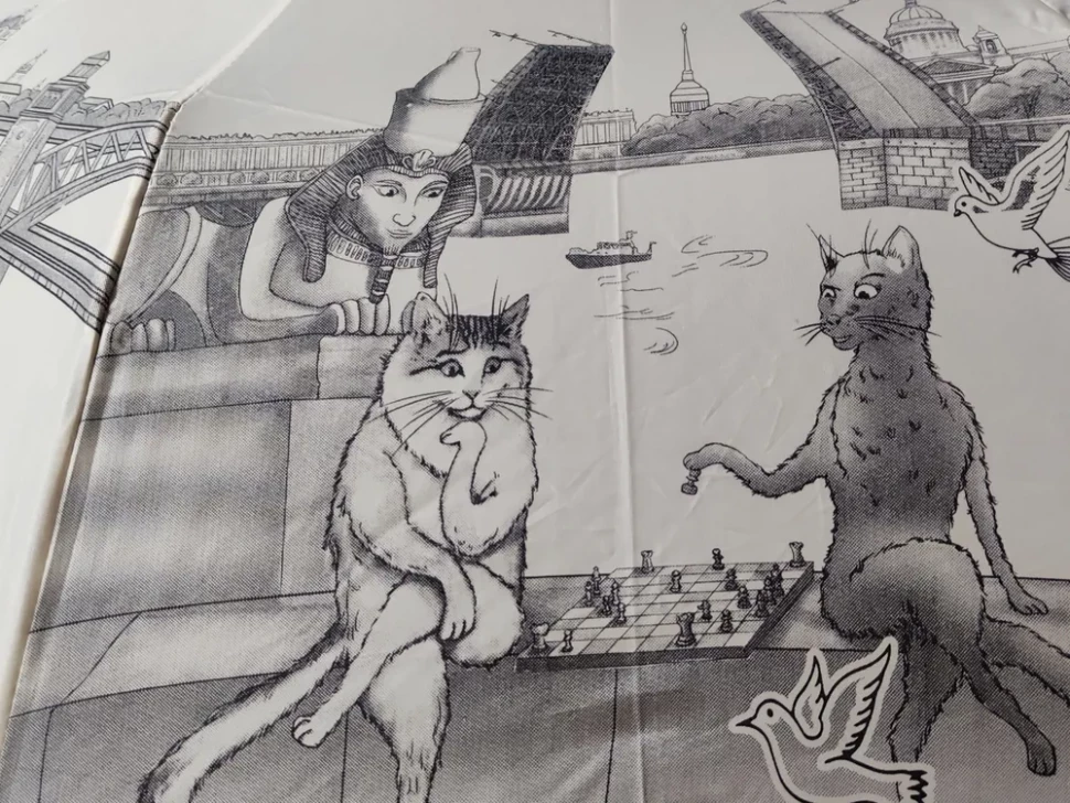 Зонт женский EuroClim 1843 "Коты", бежевый, полный автомат Зонт женский EuroClim 1843 "Коты", бежевый, полный автомат