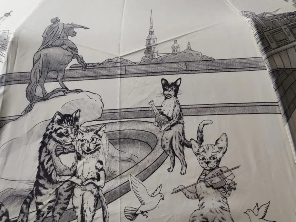 Зонт женский EuroClim 1843 "Коты", бежевый, полный автомат Зонт женский EuroClim 1843 "Коты", бежевый, полный автомат