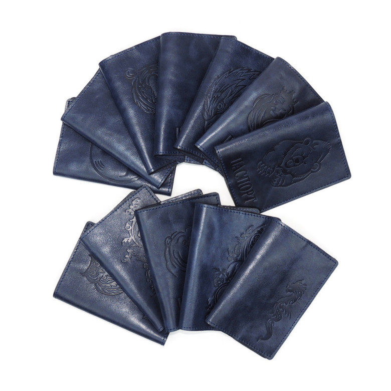 Обложка для паспорта кожаная Синий, Тигр Обложка для паспорта кожаная Синий, Тигр