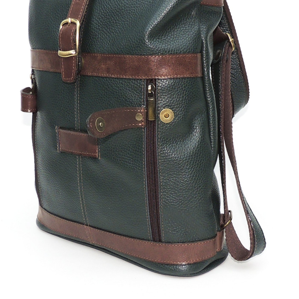 Кожаная сумка-рюкзак Natalia Kalinovskaya "Илайн" зеленая/коричневая