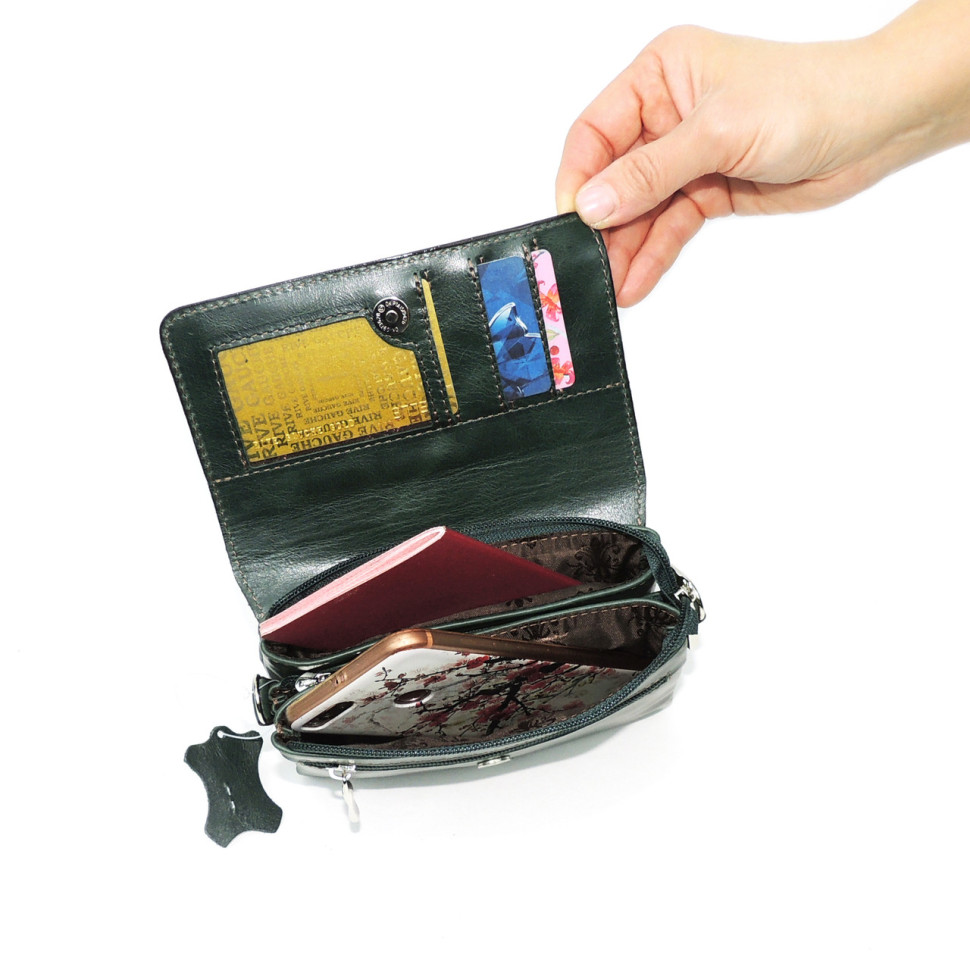 Женская сумочка кошелёк Natalia Kalinovskaya С53, «Ким» Птица зеленая