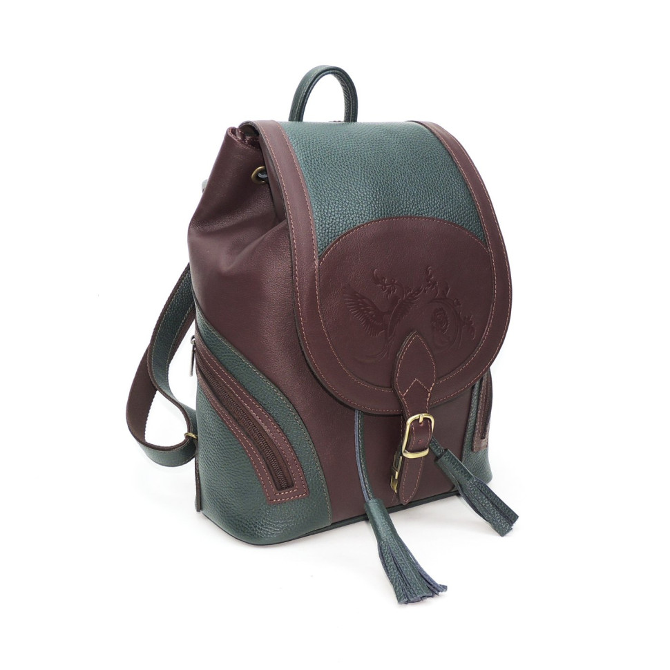 Рюкзак женский Natalia Kalinovskaya, "Дженис" зеленый/бордо