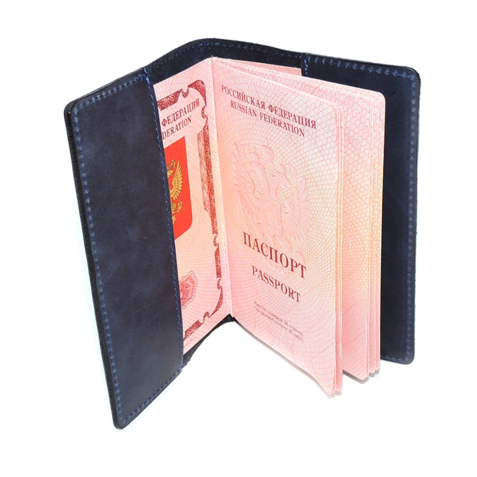 Обложка для паспорта чёрная кожаная Сокол